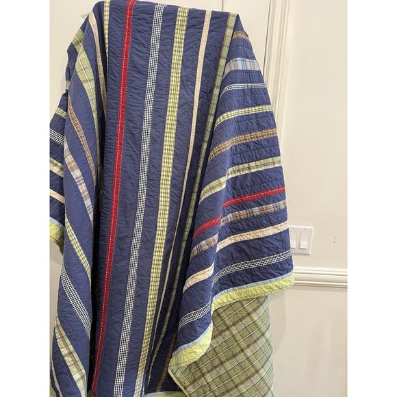 Pottery Barn Striped Quilt Blanket Size Twin Blue Red Multicolor cotton * Read - Picture 1 of 16